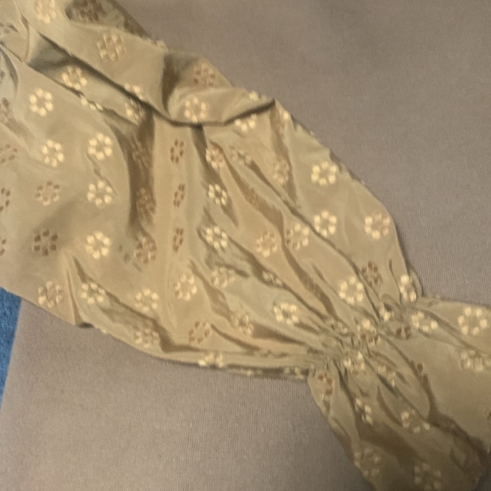 New Anthropologie Puff Sleeve Knit Floral Daisy Brown Tan Caramel Sweater Top S - Picture 7 of 7
